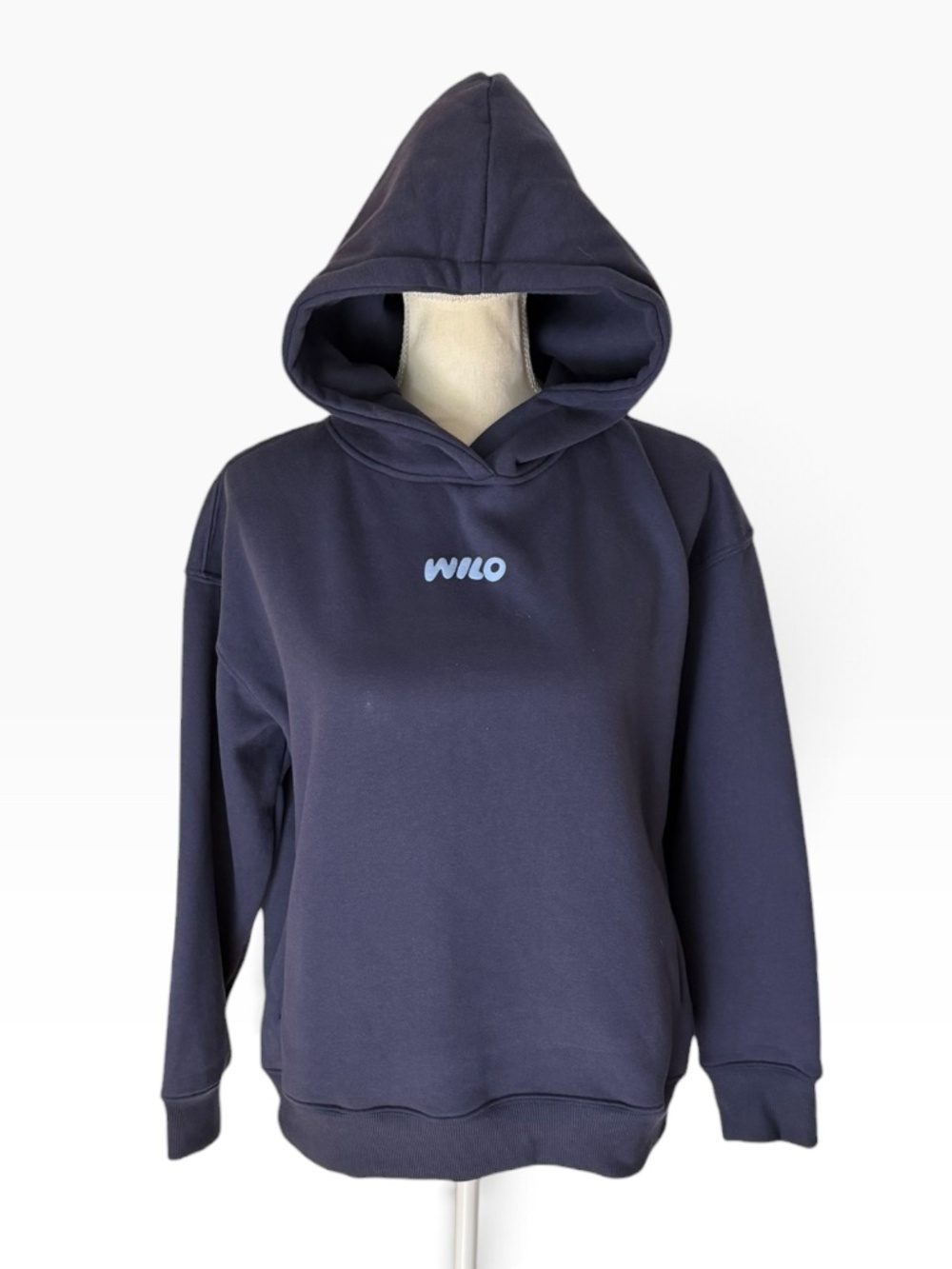 WILO The Label Wellness Club Hoodie XS Navy Blue Graphic Pullover Sweatshirt
